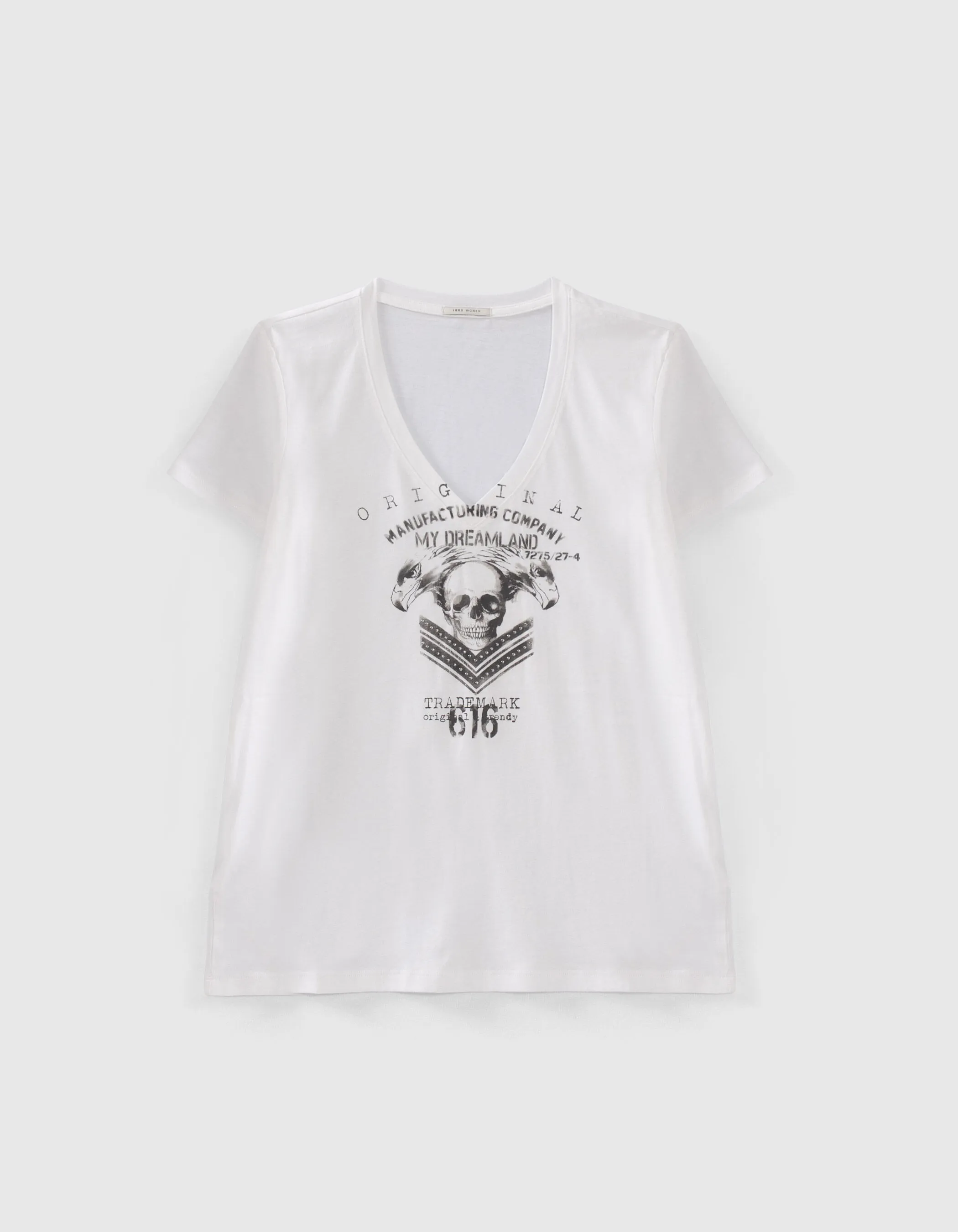 Tee-shirt blanc cassé visuel tête de mort Femme