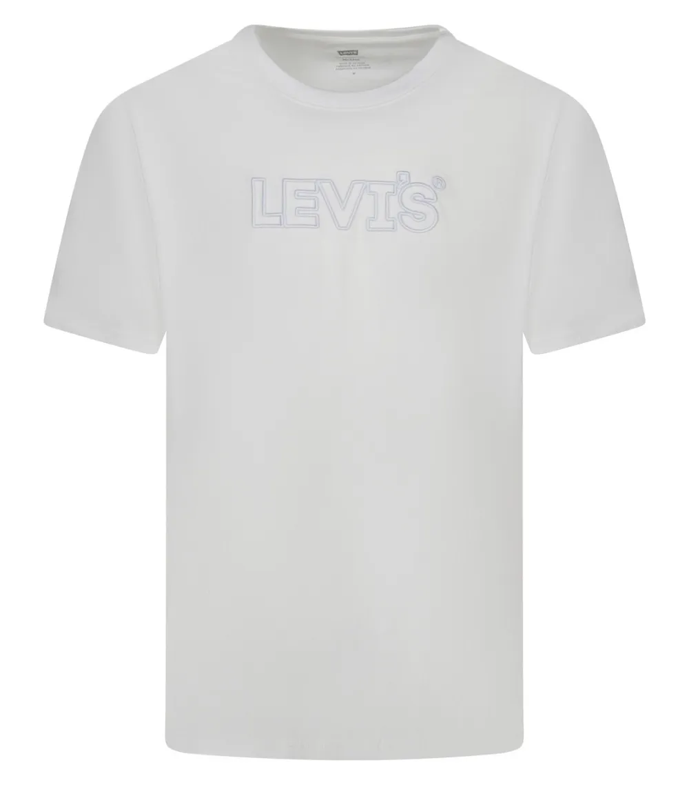 Tee-shirt coupe droite Levi's® en coton blanc brodé nom de la marque en relief