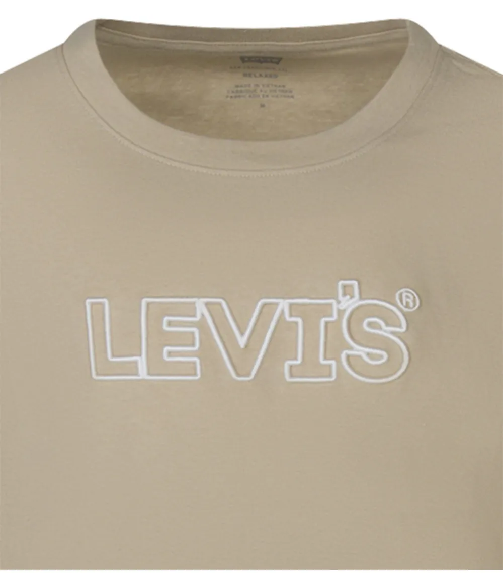 Tee-shirt coupe droite Levi's® en coton kaki brodé nom de la marque en relief