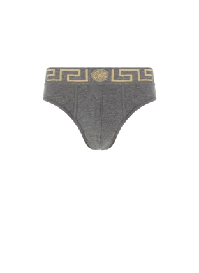 VERSACE  Slip Greca en coton - Gris