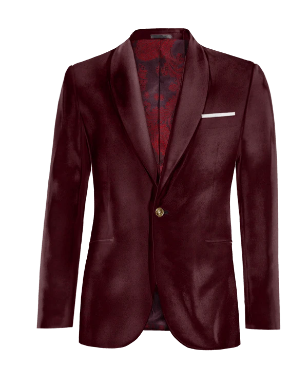 Veste bordeaux en velours col châle slim fit