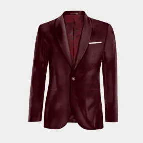 Veste bordeaux en velours col châle slim fit