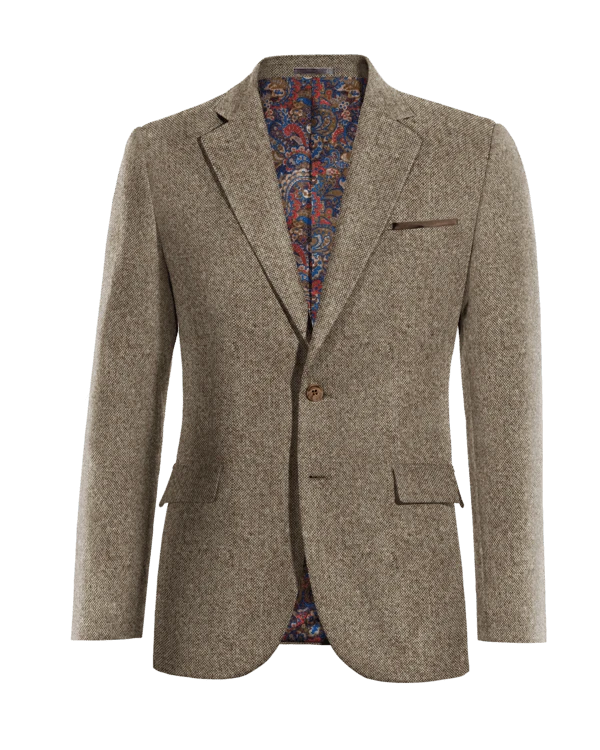 Veste brun clair en donegal tweed à larges revers