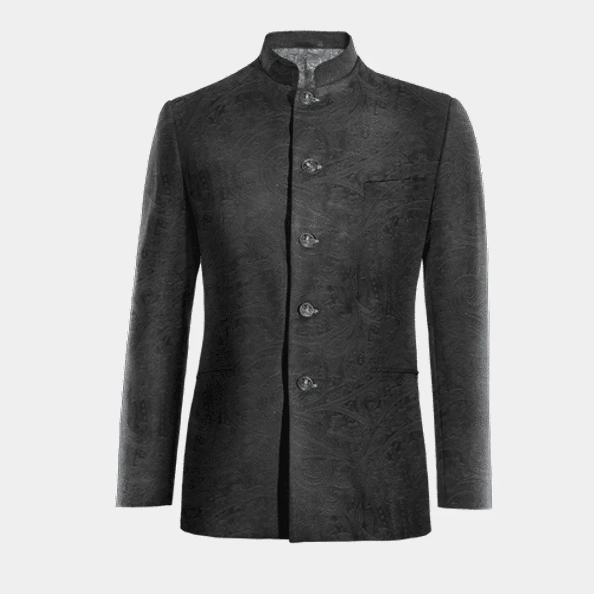 Veste col mandarin noir onyx paisley en velours