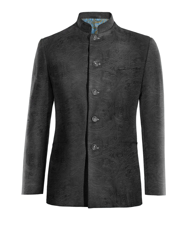 Veste col mandarin noir onyx paisley en velours