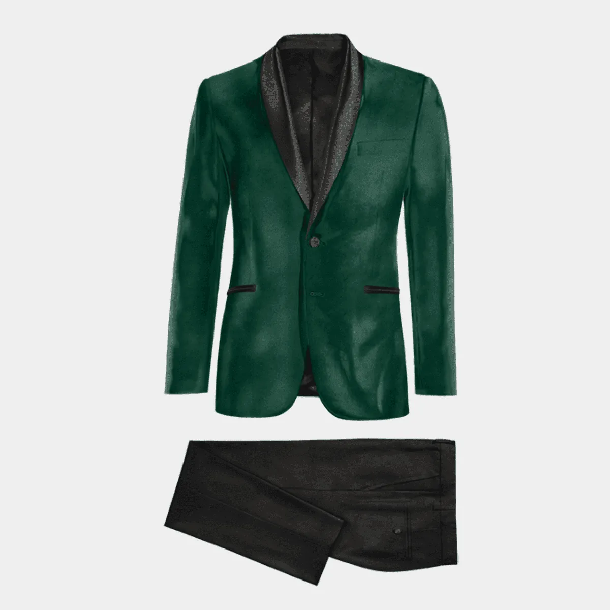 Veste de smoking vert en velours avec revers noir et pantalon noir