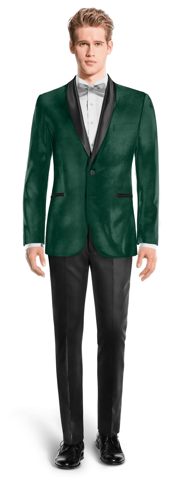 Veste de smoking vert en velours avec revers noir et pantalon noir