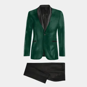 Veste de smoking vert en velours avec revers noir et pantalon noir